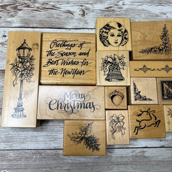 Lot of 20 Christmas PSX Design (1980-1999) Wood Mounted Rubber Stamp Vintage - Picture 4 of 16
